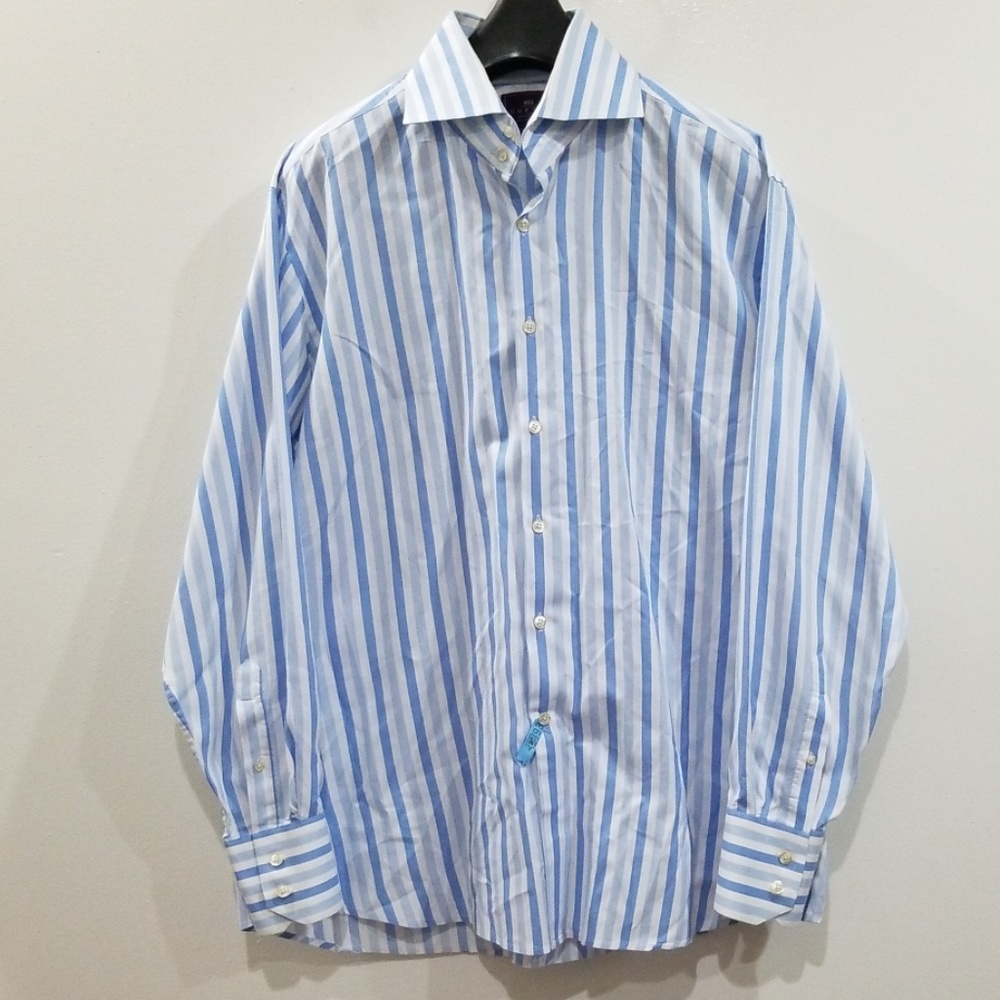 Curtis blue & white men's striped slim fit shirt